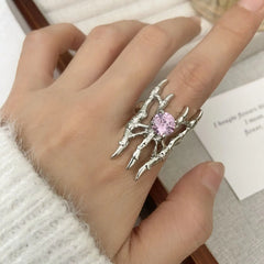 Lunivop Gothic Irregular Spider Webs Zircon Rings Punk Crystal Grunge Ring Dark Spider Animal Goth Open Rings for Women Jewelry