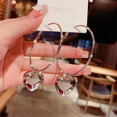 Lunivop Korean Trendy Simple Heart Pendant Big Hoop Earrings Women Niche Design Exquisite Alloy Earrings Elegant Party Jewelry Gifts