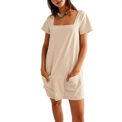 Lunivop  Women's Fashion Dress Loose Waist, Summer Short-sleeved Square Neck Pocket Casual Dress