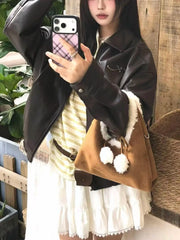 Lunivop  Handheld Straddle Bags for Women New Cute Plush Versatile Bowknot Bag