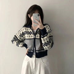 Lunivop Zip Up Cardigan for Women Fair Isle Print Zipper Front Knitted Sweater Jacket Teen-girl Autumn Winter Vintage Chic Outfit