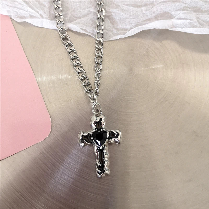 Lunivop Goth Cute Black Cat Star Cross Bowknot Pendant Beaded Chain Necklace For Women Girl Charm Y2K Cool 2000s EMO Jewelry Accessories