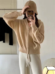 Lunivop Women Zip Up Knit Cardigan Hooded Zipper Front Sweater Jacket Hoodie Teen-girl Fall Winter Casual Outfit