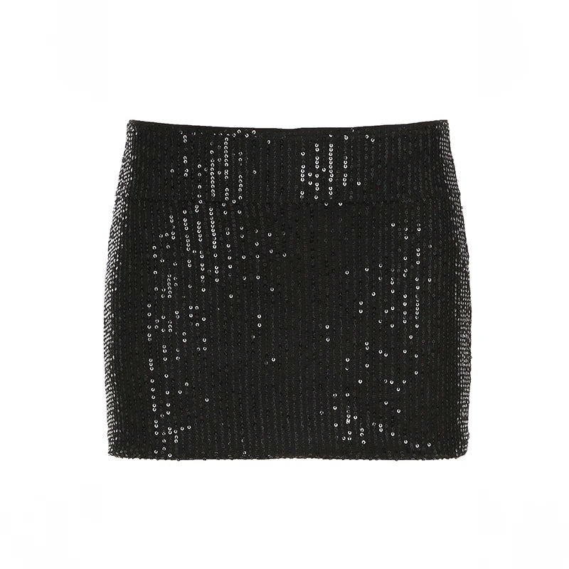 Lunivop  Party Style Black Sequin Mini Skirt Vintage 2000s Low Rise Skinny Super Short Skirts for Women y2k Clubwear Sexy Outfits