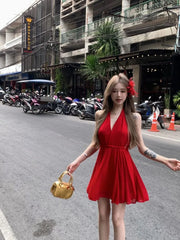 Lunivop  Woman Dresses Sleeveless V Neck Bandage Halter Backless Vintage Sexy Mini Dress Sweet Elegant Female Party Fashion