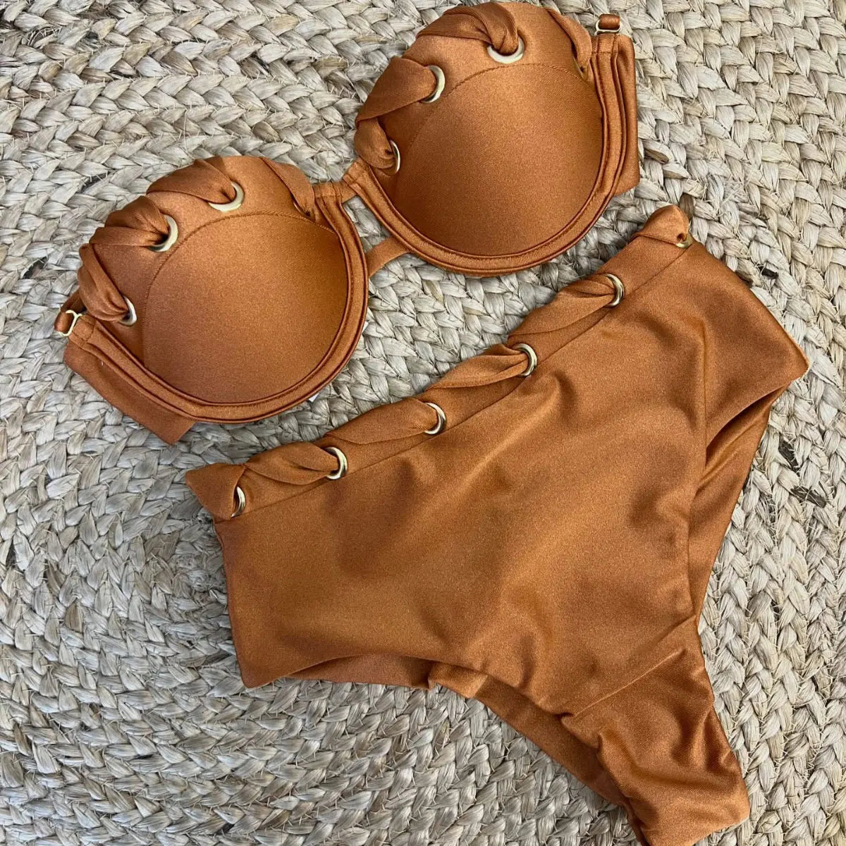 Lunivop   Push Up Bikini Women 2025 Sexy Swimsuit Crochet Swimwear Female Bandeau Biquini Solid Swimming Suit Beachwear Bathingsuit Outfit