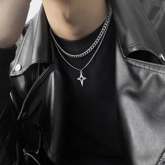 Lunivop Double Layered Cuban Star Pendant Necklace for Man Titanium Steel Hip-Hop Design Collarbone Chain Unisex Jewelry Wholesale