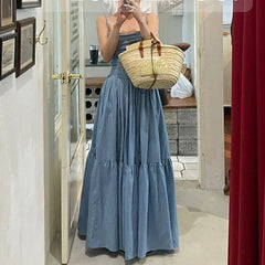 Lunivop Summer New Korean Fashion Pleated Backless Sexy Slim Camisole Women + Solid Color Casual A-line Skirt Two-piece Suit