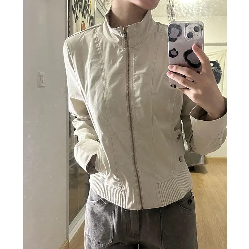 Lunivop  American Vintage Stand Collar Zipper Jackets Early Autumn New Coat Women Y2k Grunge Slim Fit Long Sleeve Tops Mujer