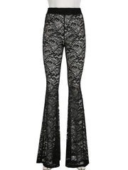 Lunivop  Sexy Slim Lace Flare Pants See Through Solid Mid-Waisted Wide Lege Pants Women Underwear Leggings Streetwear Ladies