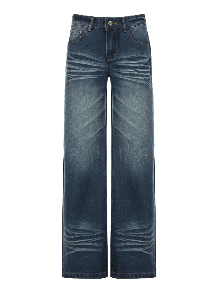 Lunivop Chic Patchwork Pockets Jeans Korean Fashion Low Rise Casual Straight Denim Pants Distressed y2k Trousers for Women Basic