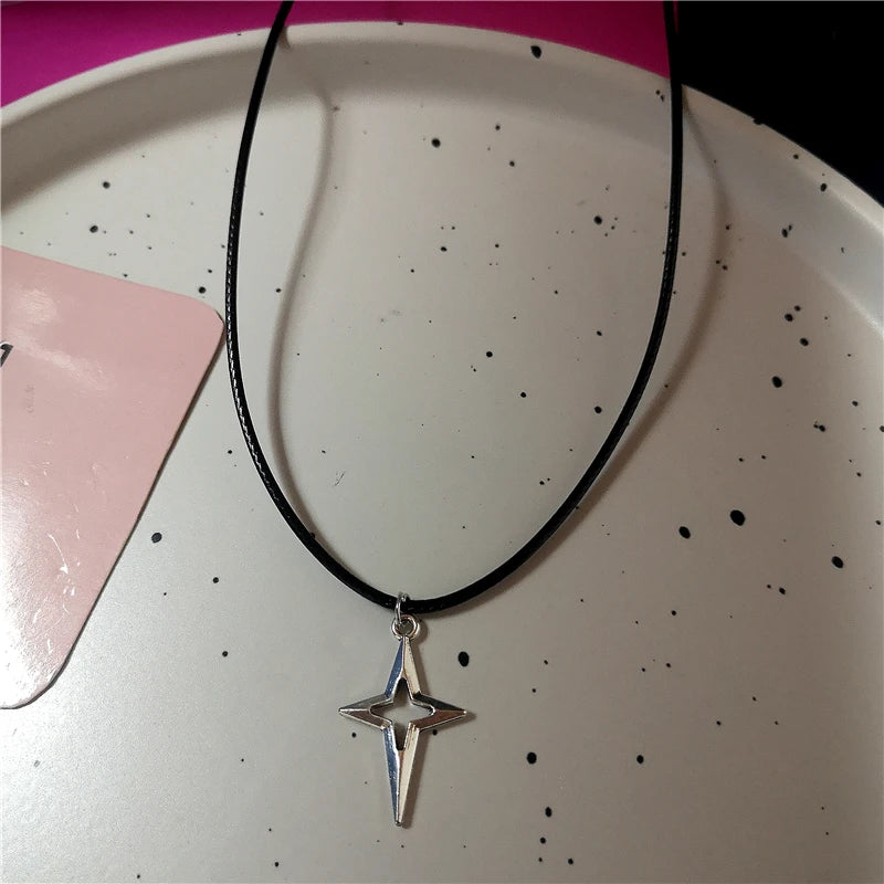 Lunivop Kpop Vintage Fashion Aesthetic Star Cross Pendant Beads Chain Leather Rope Ball Necklace For Women Men Y2k Jewelry Accessories