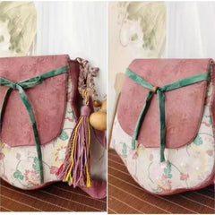 Lunivop   Vintage Pink Print Shoulder Bag Women Sweet Cute Bow Crossbody Bag Ladies Large Capacity Patchwork Fabric Underarm Bags