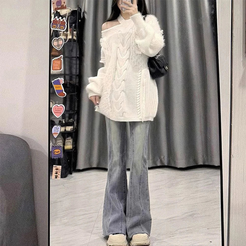 Lunivop Retro Light Blue Micro Flare Jeans Women Korean Vintage Streetwear Slim Fit Lady Elastic Hight Waist Thin Baggy Denim Pants