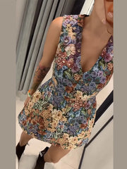 Lunivop  Oil Painting Print Square Neck Slip Dress Sleeveless  A Line Summer Women Bohemian Dress Vintage Casual Ladies Mini Dress