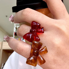 Lunivop Resin Rings Dumpy Acrylic Rings Bowknot Rings set Aesthetic Trendy Colorful Open Rings Statement Jewelry Bow Rings for Women