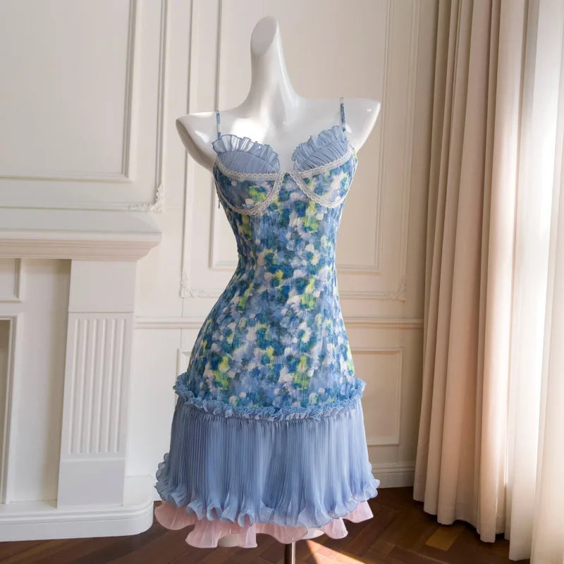 Lunivop  Fashion Printed Dress Women's Sleeveless Waist Cinching Suspender Slimming Dresses 2025 Summer New Tide