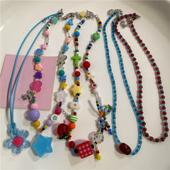 Lunivop Y2K Acrylic Flower Star Pendant Choker Colorful Red Blue Beaded Necklace For Women Aesthetic Jewelry Boho Accessories Wholesale