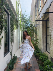Lunivop  Vintage Flower Print High Waist Pleated Maxi Dress Women Sexy Backless Sleeveless Long Dresses Summer Sexy Vocation Party Robe