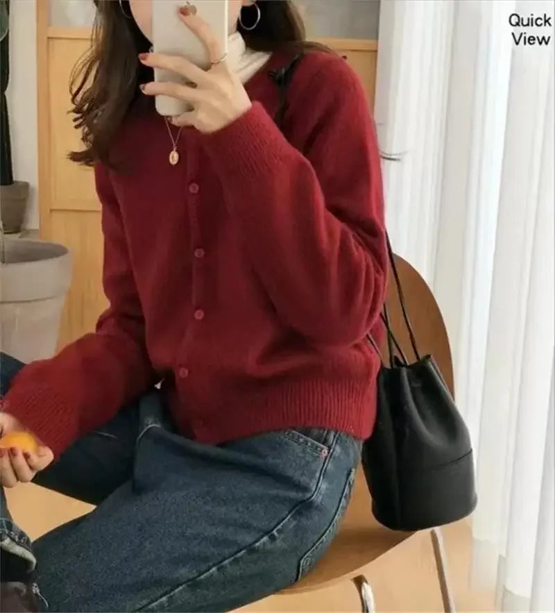 Lunivop Knitted Sweater Cardigan Loose-fit Warm Jacket Inner Wear Outer Korean Style Stylish Women's Top Core-spun Yarn