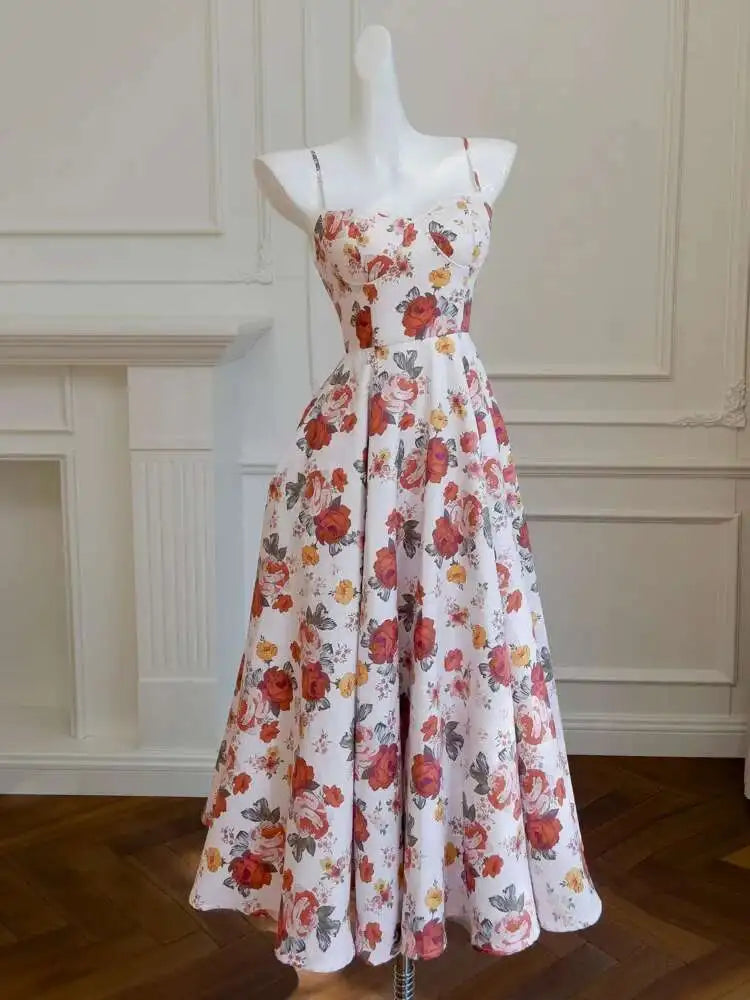 Lunivop  2025 Spring And Summer New Large Floral Print Romantic Women Dress Fitted Bodice Sleeveless Elegant Dresses Female