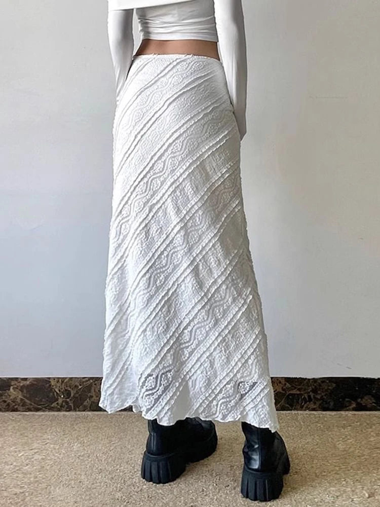 Lunivop  Elegant White Lace Long Skirt Women Vintage Slim Sexy Slit Streetwear Skirts Summer Retro High Waist Design Lady Long Skirt