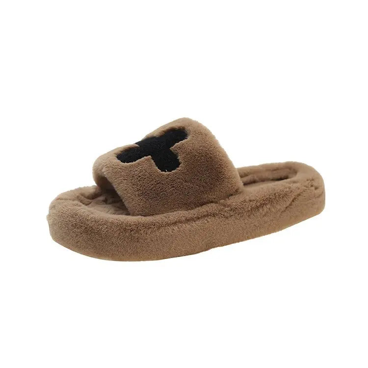 Lunivop Fluffy Fuzzy Slippers Women New Fashion Cross Cloth Winter Home Slides Open Toe Soft Sole Cotton Slippers Female Plush Shoe