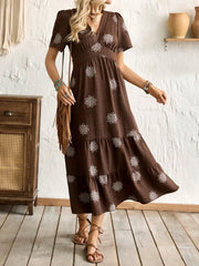 Lunivop  Florisole Fashionable Everyday Elegant Casual Versatile Loose V-Neck Short-Sleeved Floral Print Dress For Women, Vacation
