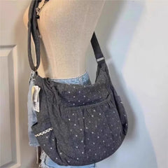 Lunivop  Korean Style Polka Dot Canvas Tote Bag Womem Shoulder Bags Ladies  Casual Lazy Versatile Fashion Crossbody Bag for Work Commute
