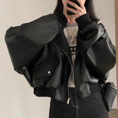 Lunivop Autumn Winter Vintage Lazy Punk Jackets Solid American Bike Harajuku Office Lady Women Coats Y2k Aesthetic Zip Up Clothes