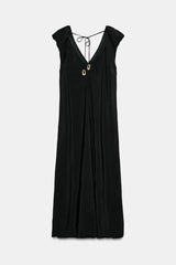 Lunivop  Women Sexy V-neck Flutter Sleeve Long Dress Chic Solid Sleeveless Backless Loose Casual Maxi Dresses New Highstreet Outwear