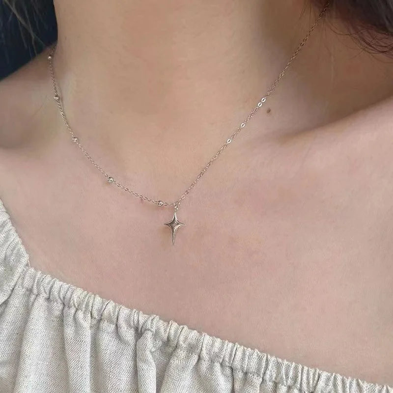 Lunivop Four-Pointed Star Pendent Necklace Simple Girl Clavicle Chain Trendy Girl Choker Fashion Jewelry