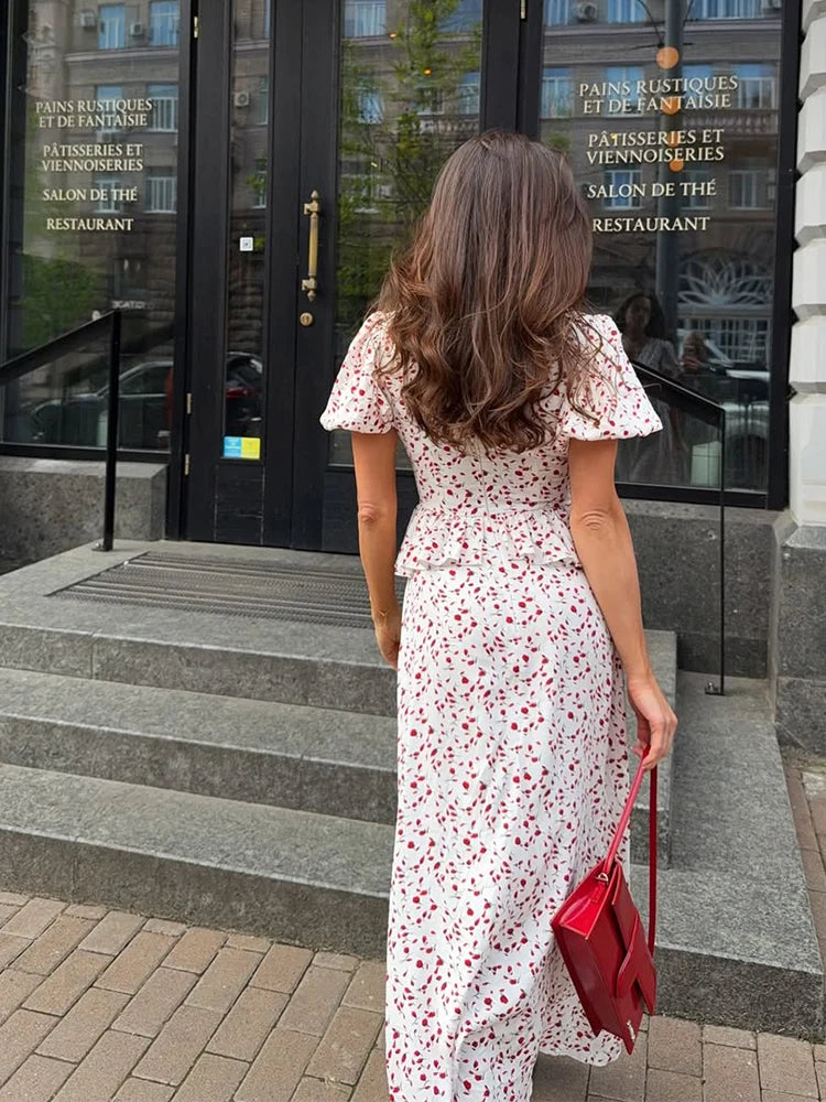 Lunivop   Floral Ruffles Patchwork Maxi Dress Women Summer V-neck Puff Sleeve High Waist Fashion Robes Lady Elegant Prty Long Drsss 2025