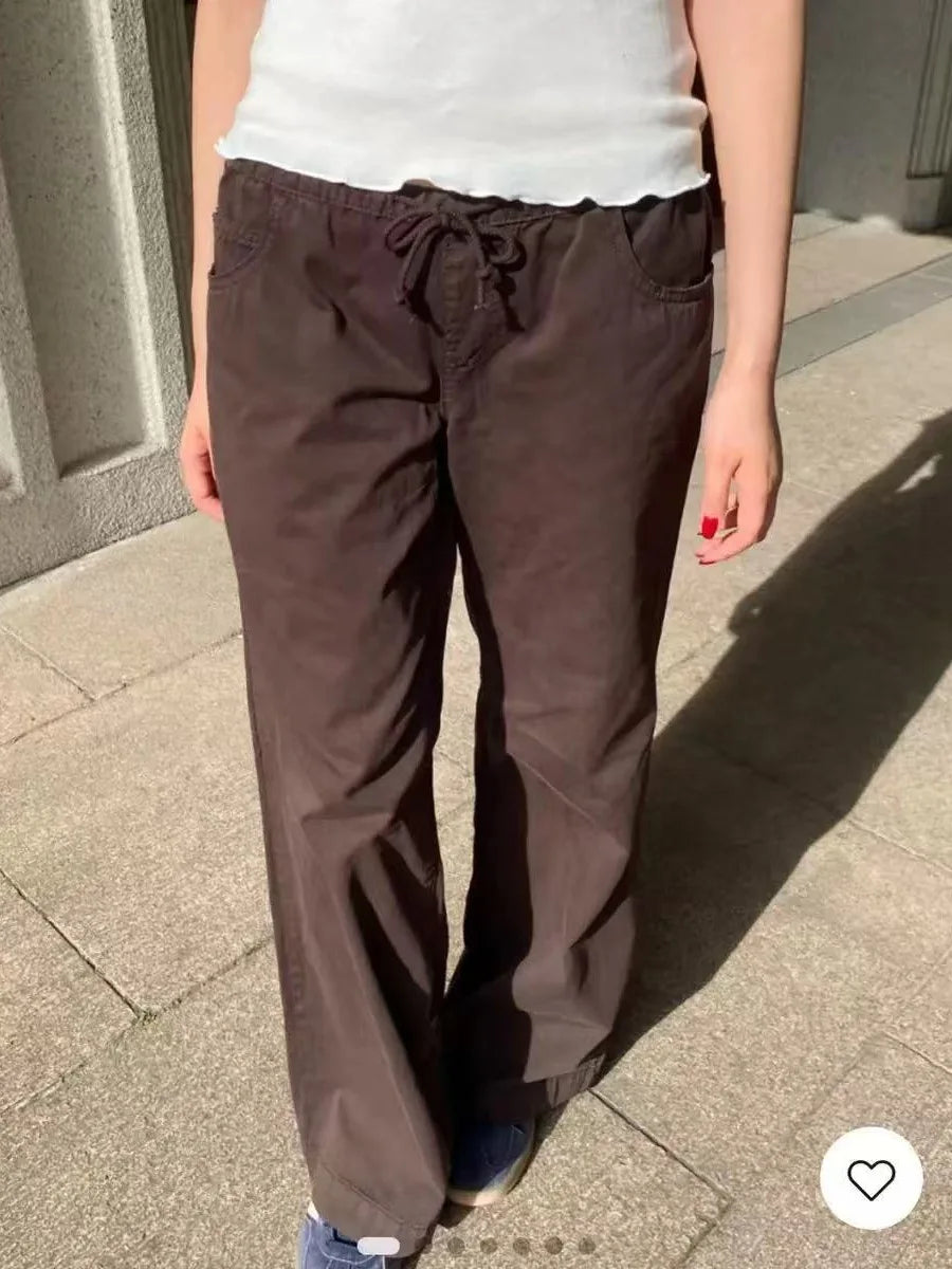 Lunivop  Fashion Navy Drawstring Loose Pants Women Autumn Sexy Low Waist Pockets Straight Long Pant Baggy Streetwear Vintage Trousers Y2K