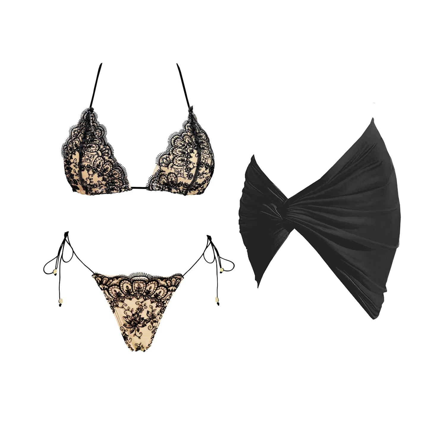 Lunivop   3Pcs Lace Bikini Set Sexy Women Swimsuit Push Up Swimwear 2025 Bandeau Biquini Female Micro Bathing Suit Beach Outfit Mini Skirt