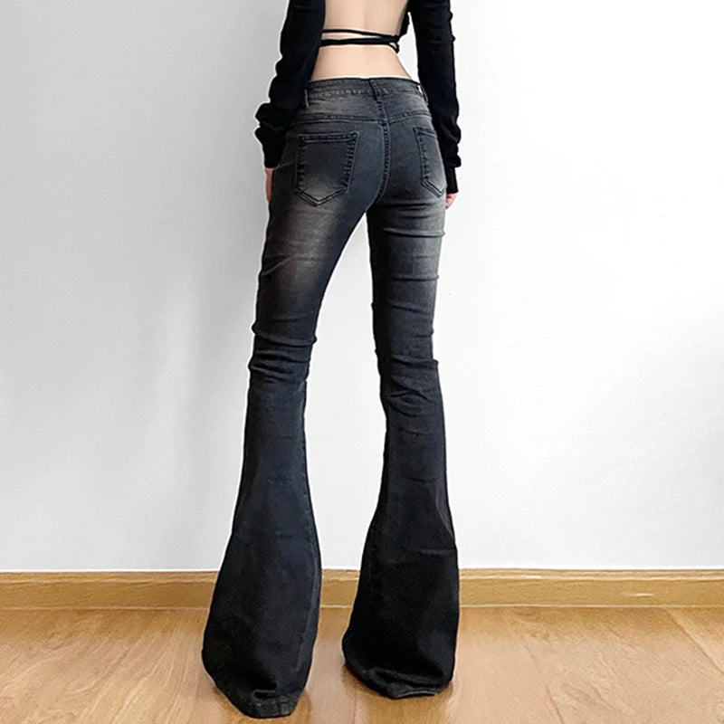 Lunivop  Folds y2k Flare Jeans Vintage Low Rise Denim Trousers Aesthetic Streetwear Distressed Mom Jeans Women Casual Skinny Pants