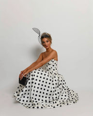 Lunivop Fashion Strapless V Neck Polka Dot Halter Summer Dresses Women Vintage Elegant Ankle Length A Line Long Party Vestidos