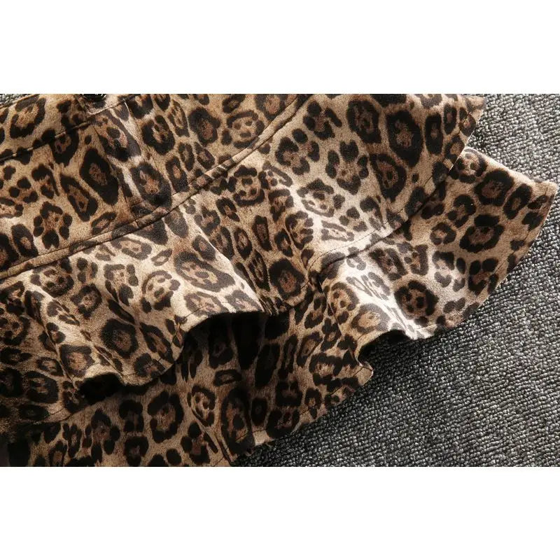 Lunivop Sexy Leopard Print Pleated Skirt Y2k Vintage Style Women High Waist Skirts Ruffle Mini Skirt Brown Female Streetwear