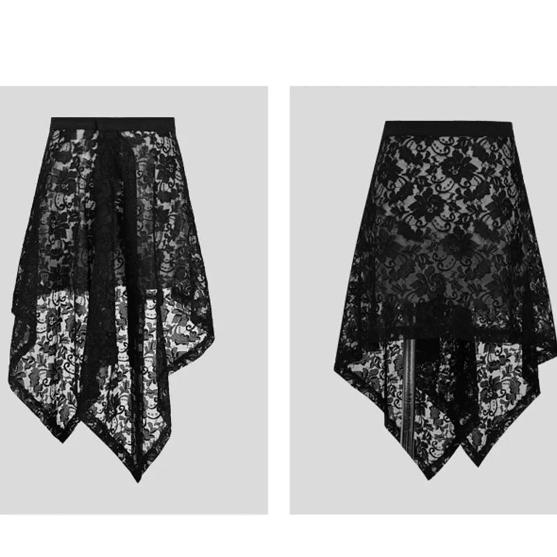 Lunivop Sexy Lace Black Skirts for Women See Through Vintage Boho Short Skirts Tulle Elegant Irregular Y2k Skirt Aesthetics