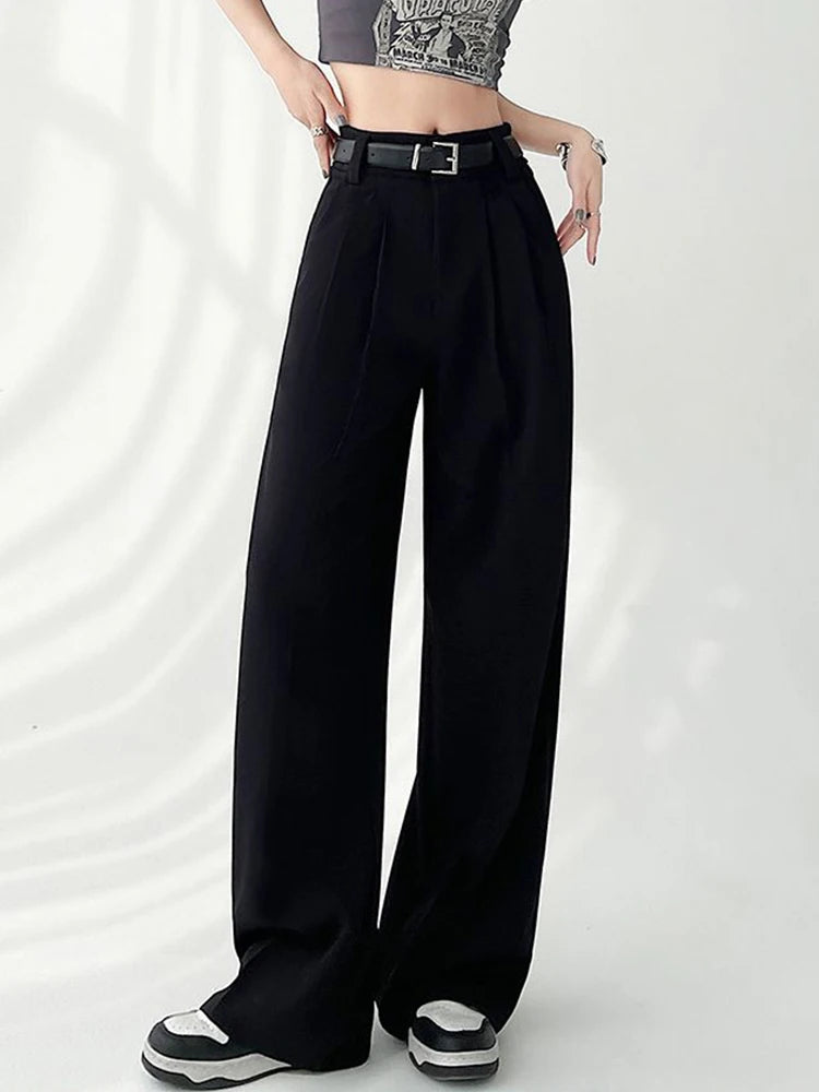 Lunivop  Chic Belt Suit Wide Leg Pant Women Loose Elegant High Waist Casual Trousers Fashion Pockets Korean Sweet Straight Pants New