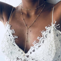 Lunivop New Fashion Boho Double Layered Round Bead Chain Long Necklace for Women Niche Design Beach Party Jewelry Gifts