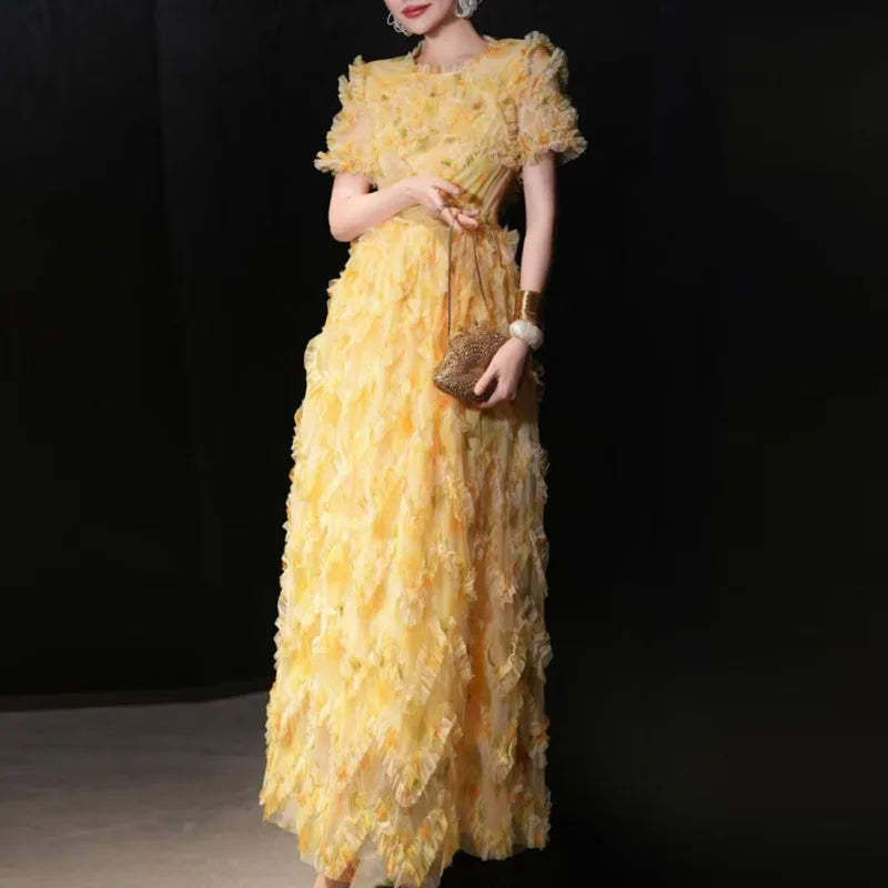 Lunivop  Fashion Casual Printed Dress Women's Lotus Leaf Edge Short Sleeve Dresses 2025 Summer New Tide