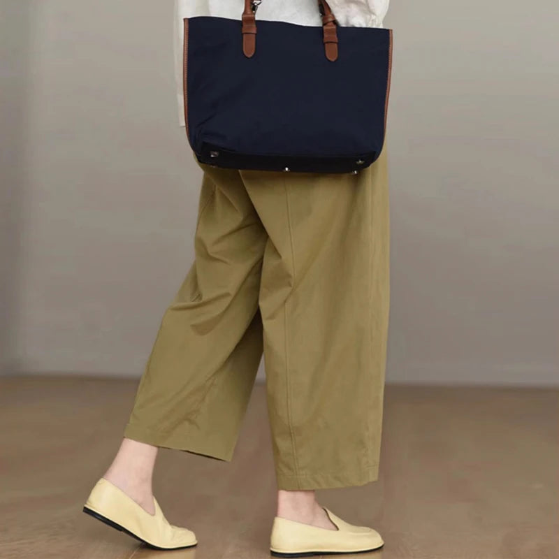 Lunivop  Japanese Sle Artistic Pure Cotton Wide Leg Pants Women's Summer Elastic Waist plus Size Slimming Commute Casual Pants