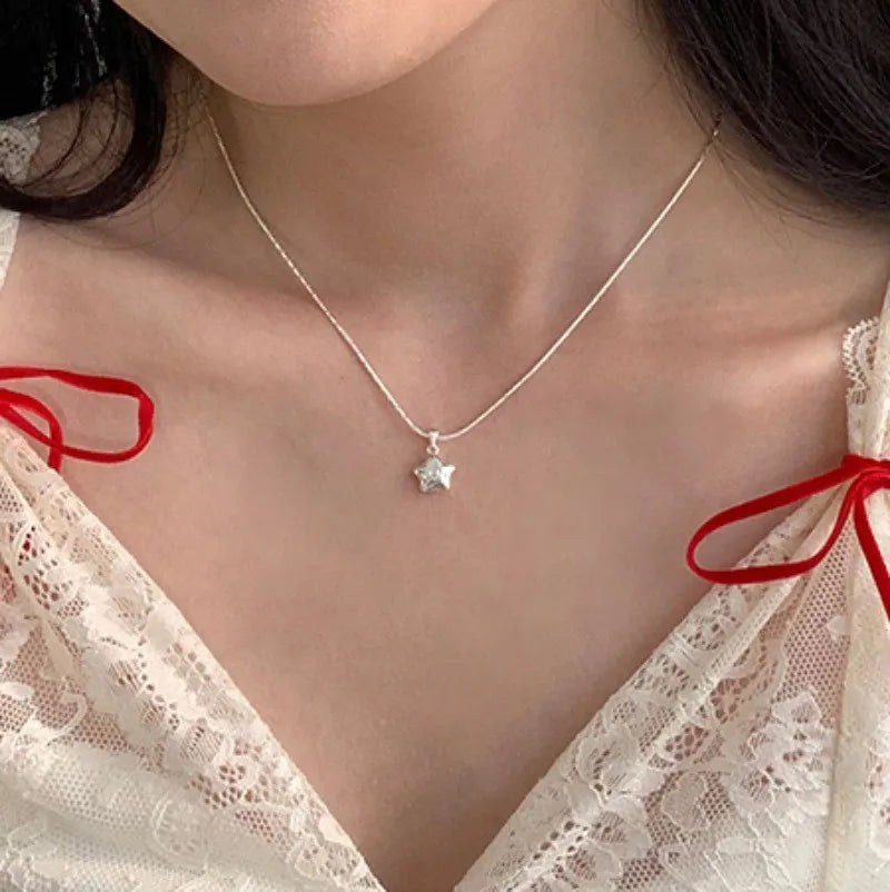 Lunivop Temperament Shining Zircon Trendy Sterling Silver Choker Necklace Simple Chain Elegant Wedding Pendant for Women Jewelry Gift