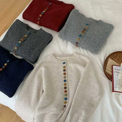 Lunivop Multicolor Button Knit Sweater Cardigan Women Long Sleeve Button-Up Sweater Jacket Teen-girl Autumn Winter Korean Fashion Outfit
