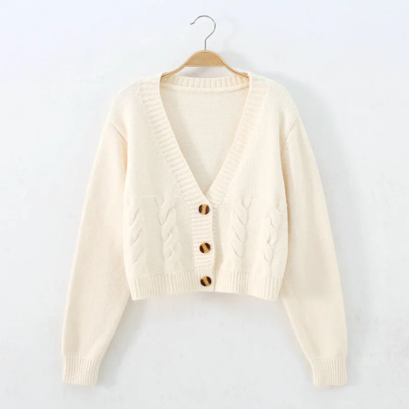 Lunivop Cable Knit Crop Sweater Cardigan Women V-neck Button Front Knitted Cardigan Jacket Fall Winter 2025 Casual Outfit