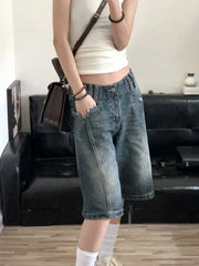 Lunivop  American Retro Blue Denim Shorts Women Korean Style High Waist Biker  Jeans Feminino Summer Chic Streetwear