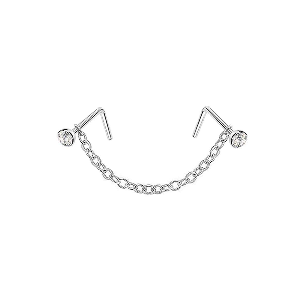 Lunivop  Medical Stainless Steel Double Nose Ring Chain Zircon Nose Stud Hoop Dangle Tassel Piercing Jewelry Helix Cartilage Hypoall