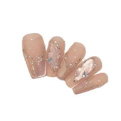 Lunivop  10pcs Handmade Girls Glued Press on Nails Pink Self-adhesive False Nails with Glue Medium Long Square Winter Stick-on Nails
