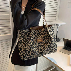 Lunivop   Leopard Print Canvas Tote Bag, Fashionable Shoulder Bag For Women, Perfect For School, Office, And Shopping